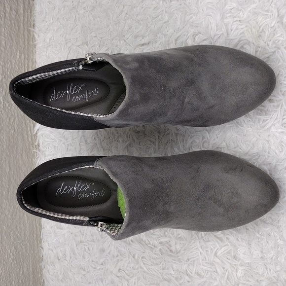 Dexflex Comfort Grey Metallic Suede Fabric Upper Almond Toe Side Zip Ankle Boot - Picture 3 of 15